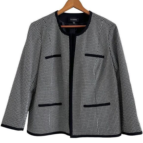 Talbots Check Tweed Blazer 16 Black Jacket Cotton Academia Preppy Capsule Open - Picture 1 of 9